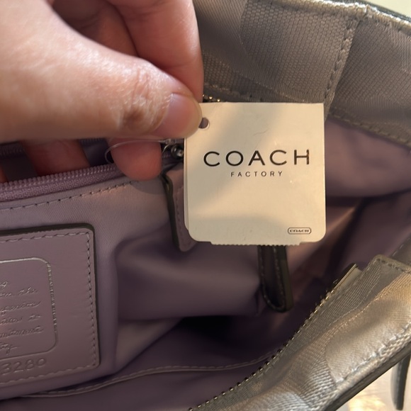 Coach Metallic Gray Signature Stripe Tote - Good Condition - Picture 11 of 14